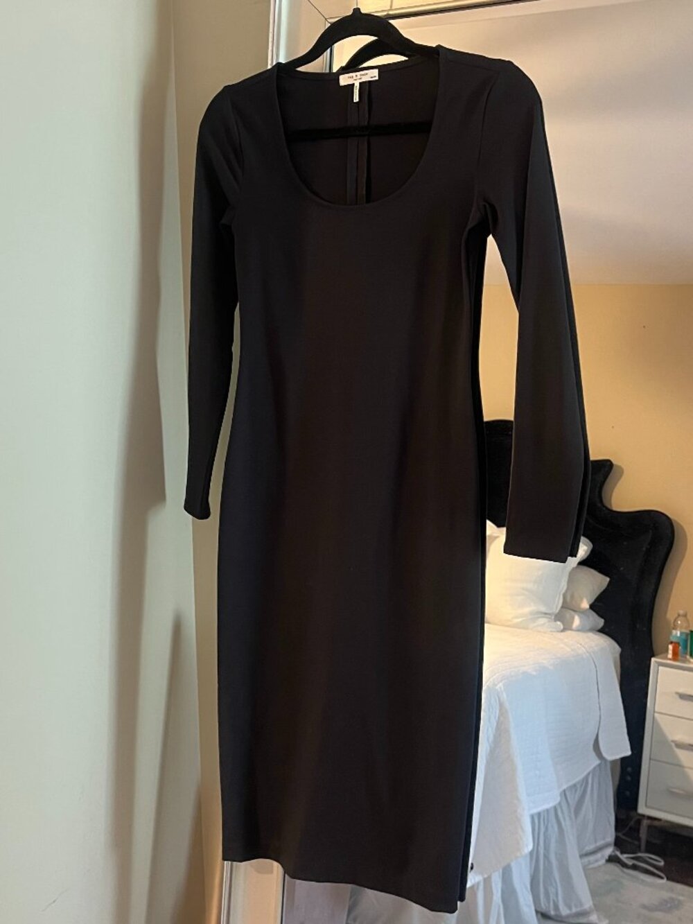 Rag & Bone Black Long Sleeve Scoop Neck Midi Dress XS LBD